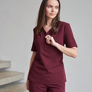 Women's Medical Scrub Set – Beautician, Dentist & Nurse Wrap Uniform, Uniform for Beauty Masters, Nurses, Cosmetology
