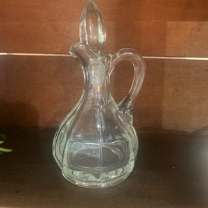 1950s Glass Cruet, Pressed Glass Cruet, Early American pattern, approximately 6 inches tall, pre-owned in great condition