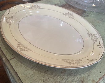 1940s Oval Platter, Crown Potteries Co., 14-inch Platter, #1046, Made in USA, Evansville, Indiana