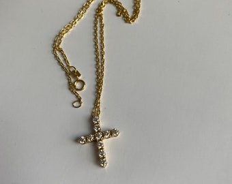 Cross pendant necklace-0.60 carats, 14K solid yellow gold