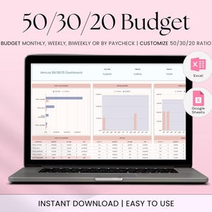 50/30/20 Budget Spreadsheet, Excel Spreadsheet, Google Sheets, Weekly BiWeekly Monthly Budget Spreadsheet, Paycheck Budget Template, Finance