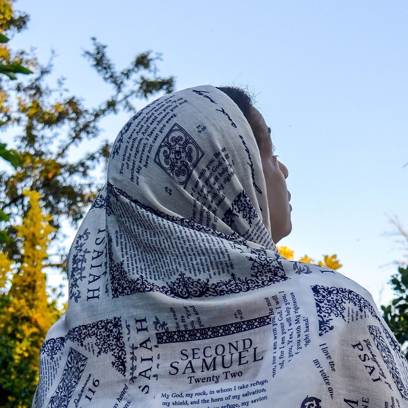 Christian Prayer Shawl - Off-White Protection Scarf with Bible Verses, Unique Christian Gift for Faith & Meditation