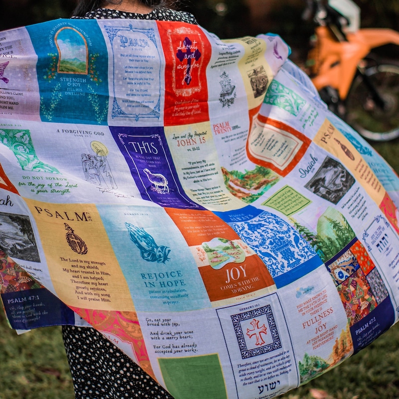 Joy Prayer Scarf - Christian Gift for Women, Colorful Bible Verse Shawl with Joyful Scriptures, Faith-Inspired Apparel