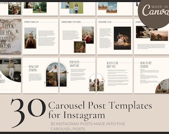 30 Carousel Post Templates for Instagram | Minimal Feminine Canva Social Media Templates for Photographers