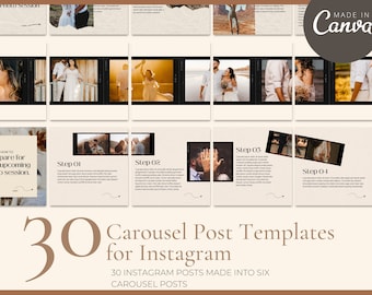 30 Carousel Post Templates for Instagram | Canva Boho Social Media Templates for Photographers