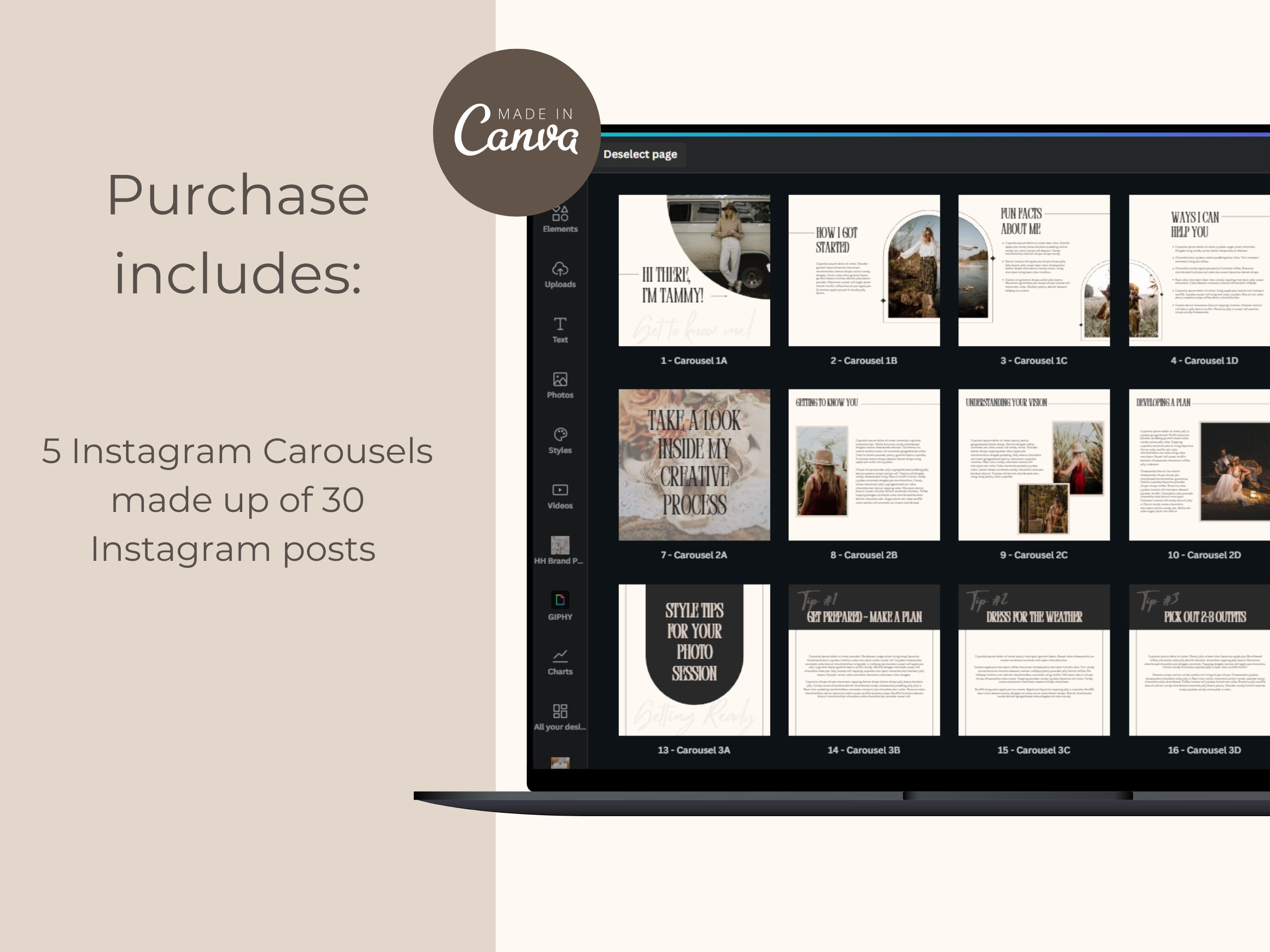30 Carousel Post Templates for Instagram Minimal Feminine Canva Social ...
