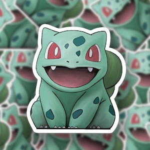 Cute Bulbasaur sticker, Vinyl Sticker, Waterproof Sticker, Laptop Sticker, Car Sticker, Holiday Sticker | Vinyl Sticker (2.73” x 3.00”)