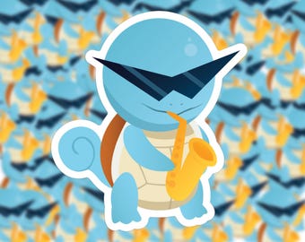 Squirtle Jazz (2.67″ × 3″) Vinyl Sticker, Cute sticker, Waterproof Sticker, Laptop Sticker, Car Sticker, Holiday Sticker.