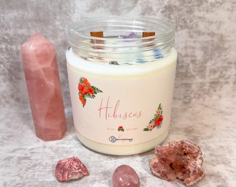 Hibiscus | Healing Crystal Candle  | Soy Wax | Multiple Sizes