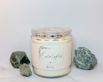 Eucalyptus | Healing Crystal Candle  | Soy Wax | Multiple Sizes