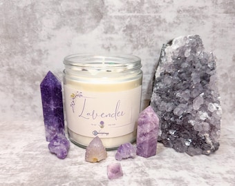 Lavender | Healing Crystal Candle  | Soy Wax | Multiple Sizes
