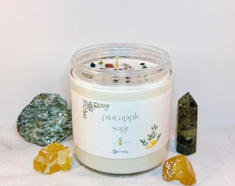 Pineapple Sage | Healing Crystal Candle  | Soy Wax | Multiple Sizes