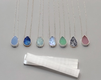 Electroplated Crystal Necklace | Sterling Silver Chain | Handmade Crystal Jewelry