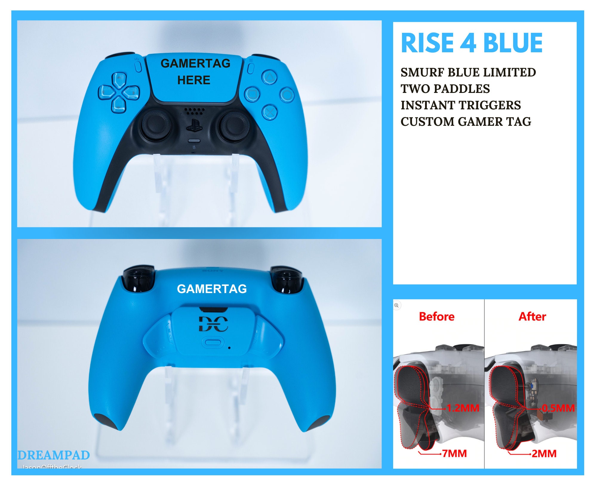 PS5 Controller With 4 Back Buttons Paddles Smurf Blue extreme Rate RISE 4  Active -  UK