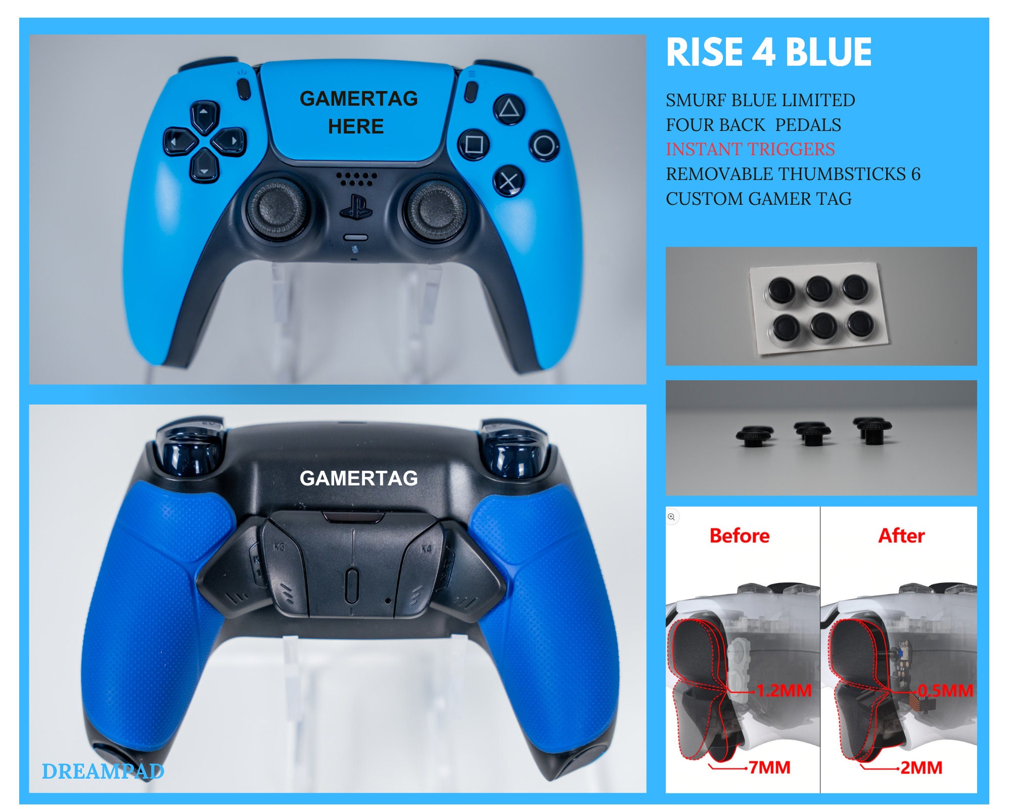 Buy PS5 Controller With 4 Back Buttons Paddles Smurf Blue extreme Rate RISE  4 Active Online in India 