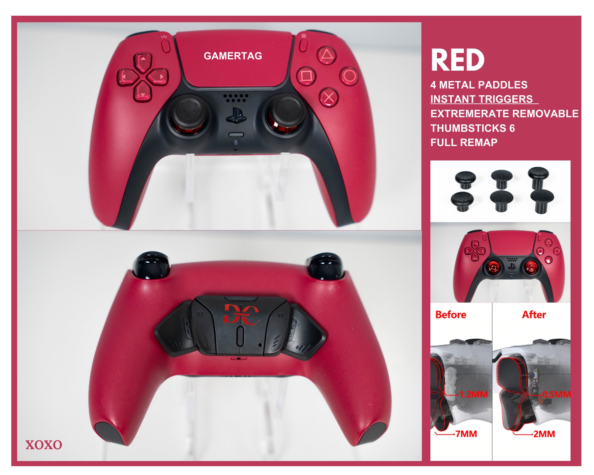 PS5 Dualsense Wireless Custom 4 Paddle Remap No Grip RED Full