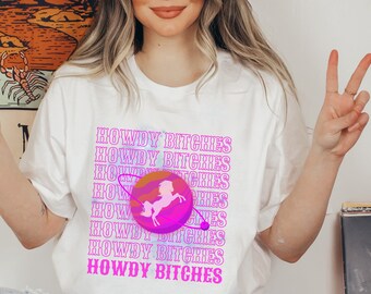 Space Cowgirl Bachelorette Disco Cowgirl Bachelorette Howdy Tshirt Cowgirl Shirt Pink Aesthetic Horses Retro Shirt Y2K Howdy Shirt Western
