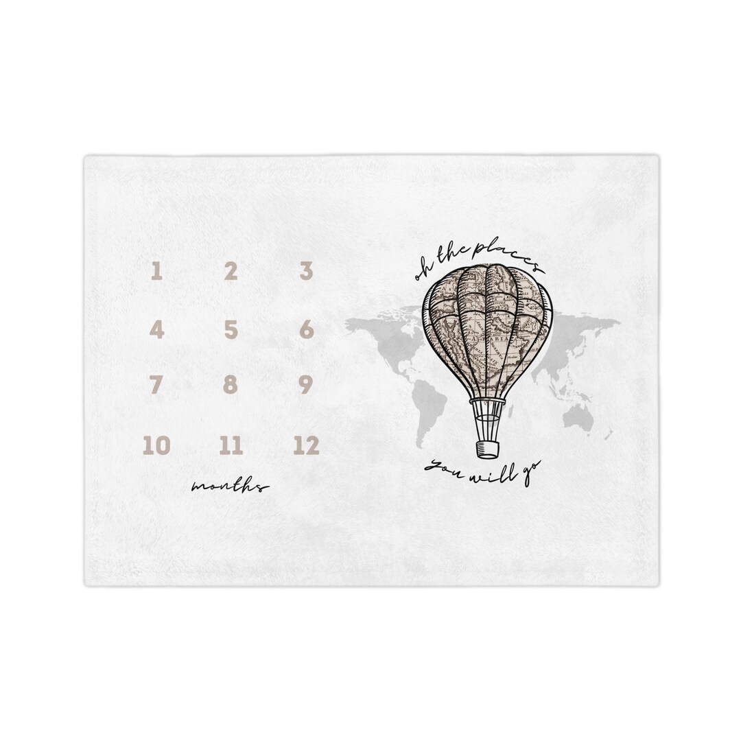 World Map Hot Air Balloon Milestone Blanket - Adventure Baby Blanket ...