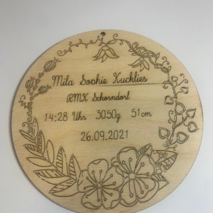 Thème astral personnalisé Ø 17 cm en bois - Dates de naissance - Naissance - Jalon - Baptême - Cadeau bébé - Chambre d’enfant - Grossesse