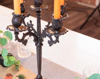 Enchanting Gothic Elegance Handcrafted Vintage Cast Iron Candelabras for Home Decor, Weddings, Parties, and Halloween Events