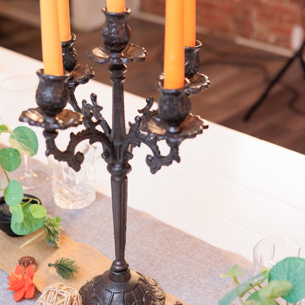 Enchanting Gothic Elegance Handcrafted Vintage Cast Iron Candelabras for Home Decor, Weddings, Parties, and Halloween Events