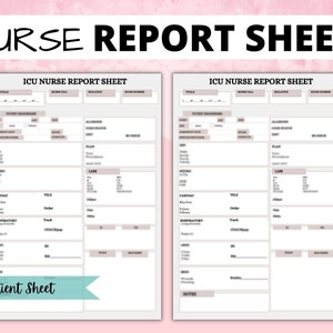 Puede incluir: Una hoja de informe de enfermería de UCI imprimible con secciones para signos vitales, antecedentes del paciente, alergias, estado del código, plan, análisis de laboratorio, cardíaco, tele, respiratorio y notas. La hoja está diseñada para un paciente e incluye un título que dice "Hoja de informe de enfermería de UCI".