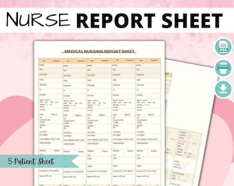 Feuille de rapport d'infirmière de soins intensifs, planificateur médical des soins infirmiers (téléchargement numérique)