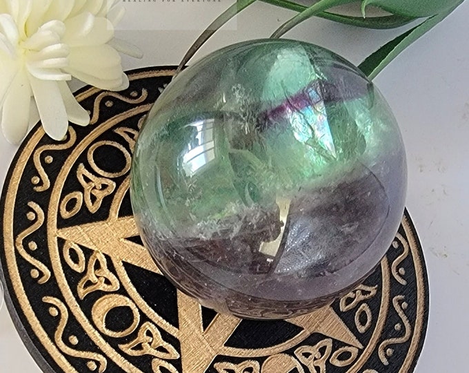 Natural Crystal Fluorite Sphere with Stand ~Flashy Rainbow
