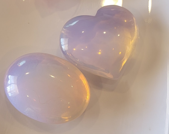 Natural Pink Opalite Heart or Palm| Puffy Opalite