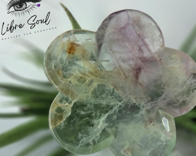 Natural Rainbow Fluorite Quartz Flower Bowl -3.5" Crystal Cleansing Bowl