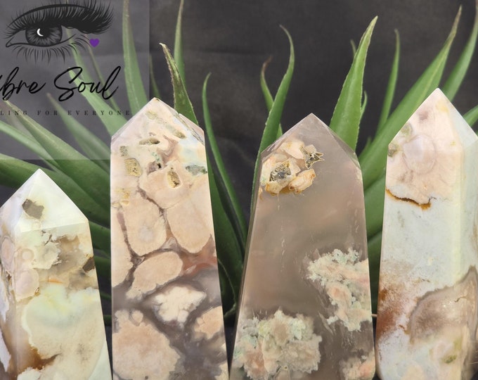 Natural Blue Flower Agate Crystal Tower with Points~ Druzy