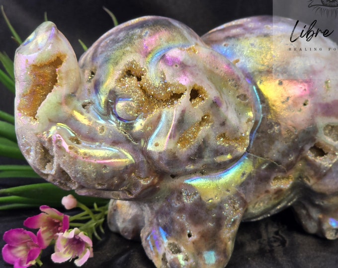 Natural Aura Sphalerite Elephant Crystal Carving ~ Druzy~~Good Luck!!