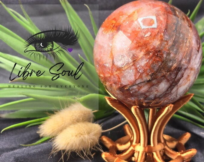 Natural  Fire Quartz Crystal 55mm Sphere| Gorgeous and Firey  Stand Inc. Hemadoid Quartz  ~ Lots of Rainbow and Flash