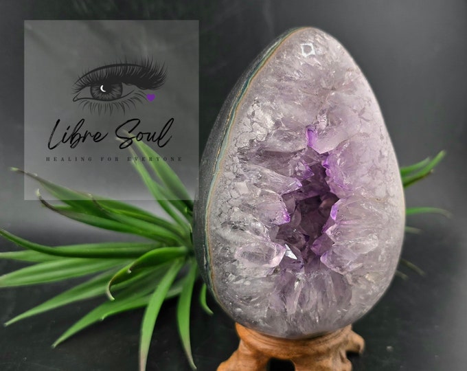 Natural Amethyst Geode Druzy Egg  | Crystal Quartz  Amethyst Geode Egg with Stand| 4.5"tall 622 grams | Uruguay Amethyst| Amethyst Geode Egg