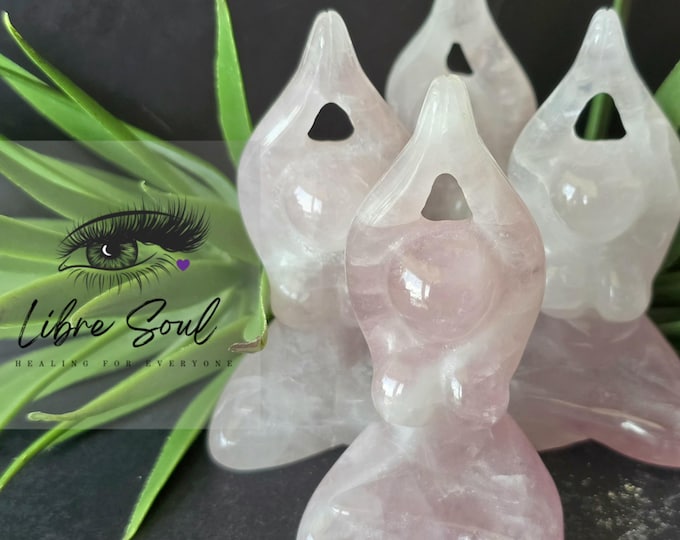 Natural Rose Quartz Crystal Yoga Lady Figurines