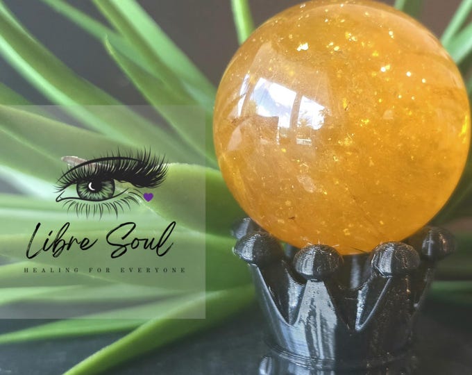 Natural Yellow Fluorite with Mica Crystal Sphere 37mm| Fluorite Quartz with Mica| Yellow Mica with Fluorite Sphere| Stand included