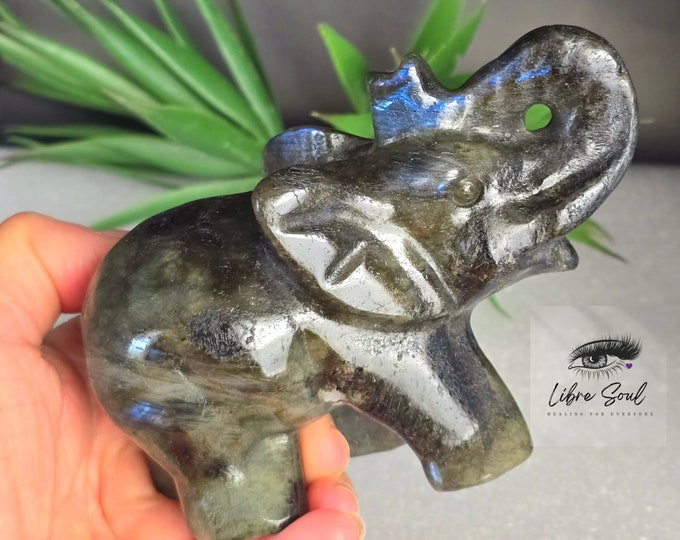 Natural Labradorite Carved Crystal Elephant~5" ~Great Value Good Luck~ Good Fortune