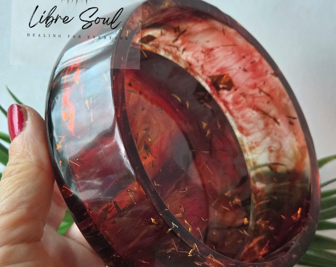 Fiery Red, Brown, Amber and Flecks of Gold Resin Bowl, 4.5" Wide