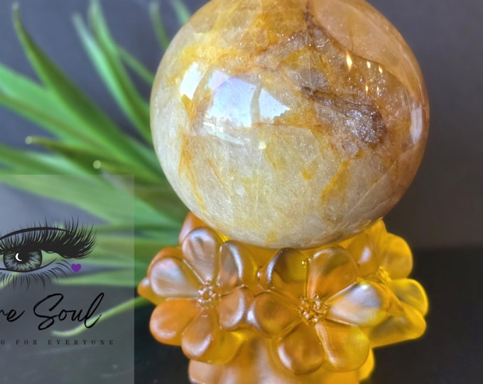 Golden Healer Quartz Sphere (62mm) with Hematoid & flash - Stand Included