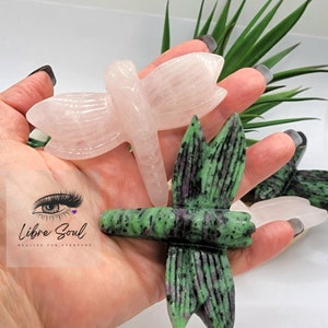 Dragonfly Crystal Carving in either Rose Quartz or Ruby Zoisite
