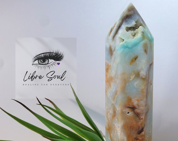 Natural Tall Caribbean Calcite Crystal Tower with Druzy