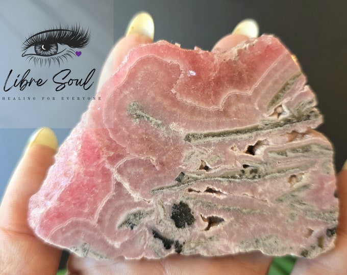 Natural Rhodochrosite Slice w/ Druzy Crystal Slice~ Deep Pink~ Stunning~ Rare