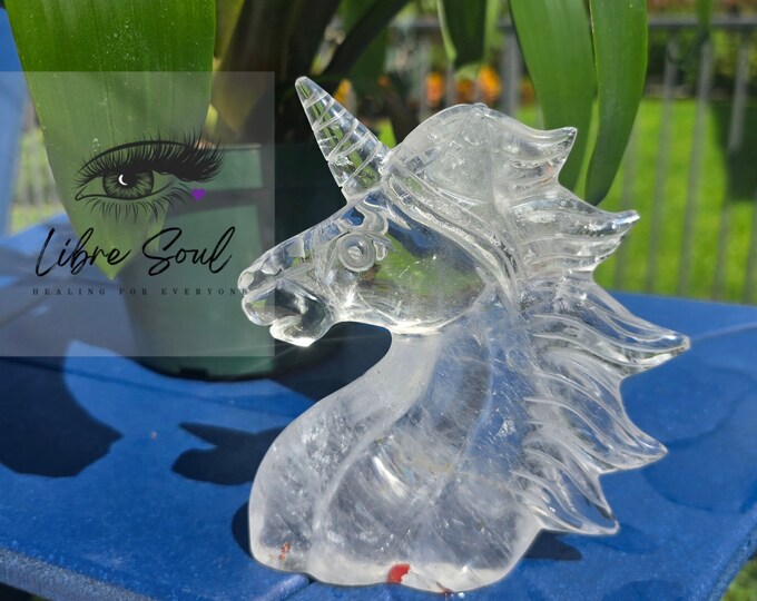 Huge 6"  Unicorn Crystal Quartz Carving w/ Hematoid~ Fire Quartz~ Unique