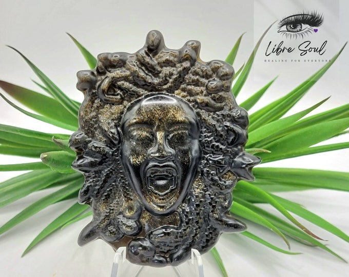 Natural Golden Obsidian  Medusa Carved Crystal
