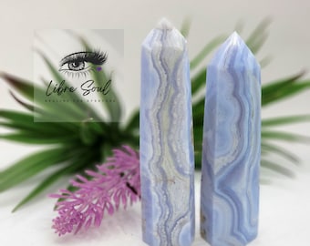 Blaue Spitze Achat-Kristallspitze: Natürlicher Druzy-Turm (4+ ")