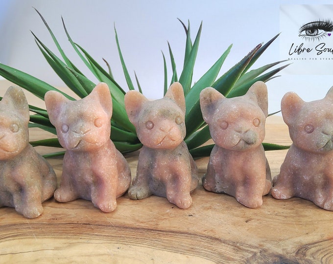 Natural Hand Carved Sunstone Crystal Frenchie's~ Bulldogs