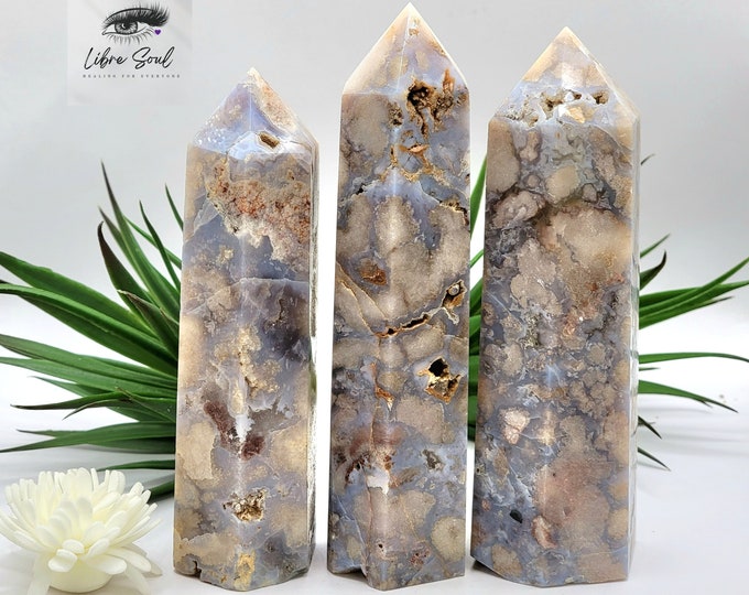 Natural Crystal Blue Flower Agate Towers with tons of Druzy