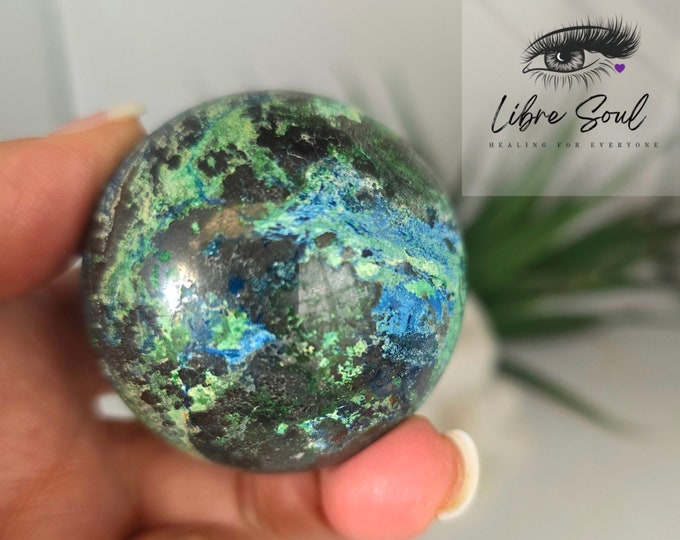 Natural Chrysocolla  Azurite Pyrite Crystal  Sphere| 202 grams 48mm| Beauty