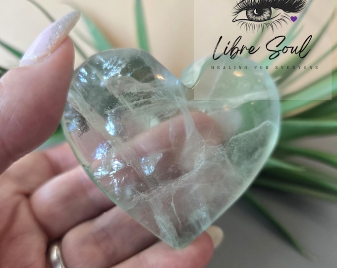Natural Green Fluorite 60mm Crystal Heart\ Green Fluorite w/Rainbows Heart