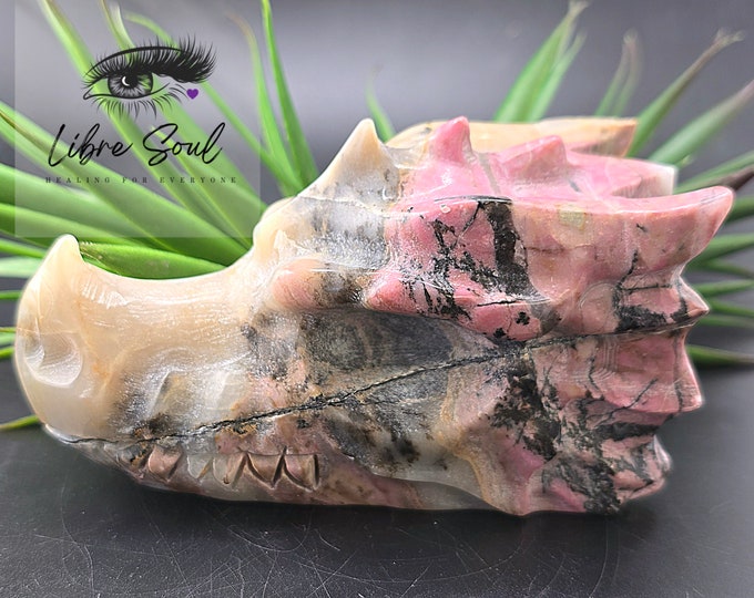 Natural Rhodonite Dragon head Crystal Carving